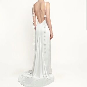 Satin Strappy Maxi Dress with Floral Streamers - White
